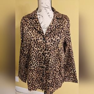 NWT LAUREN RALPH LAUREN Animal Print Button Down Cotton Pajama Top Size Medium